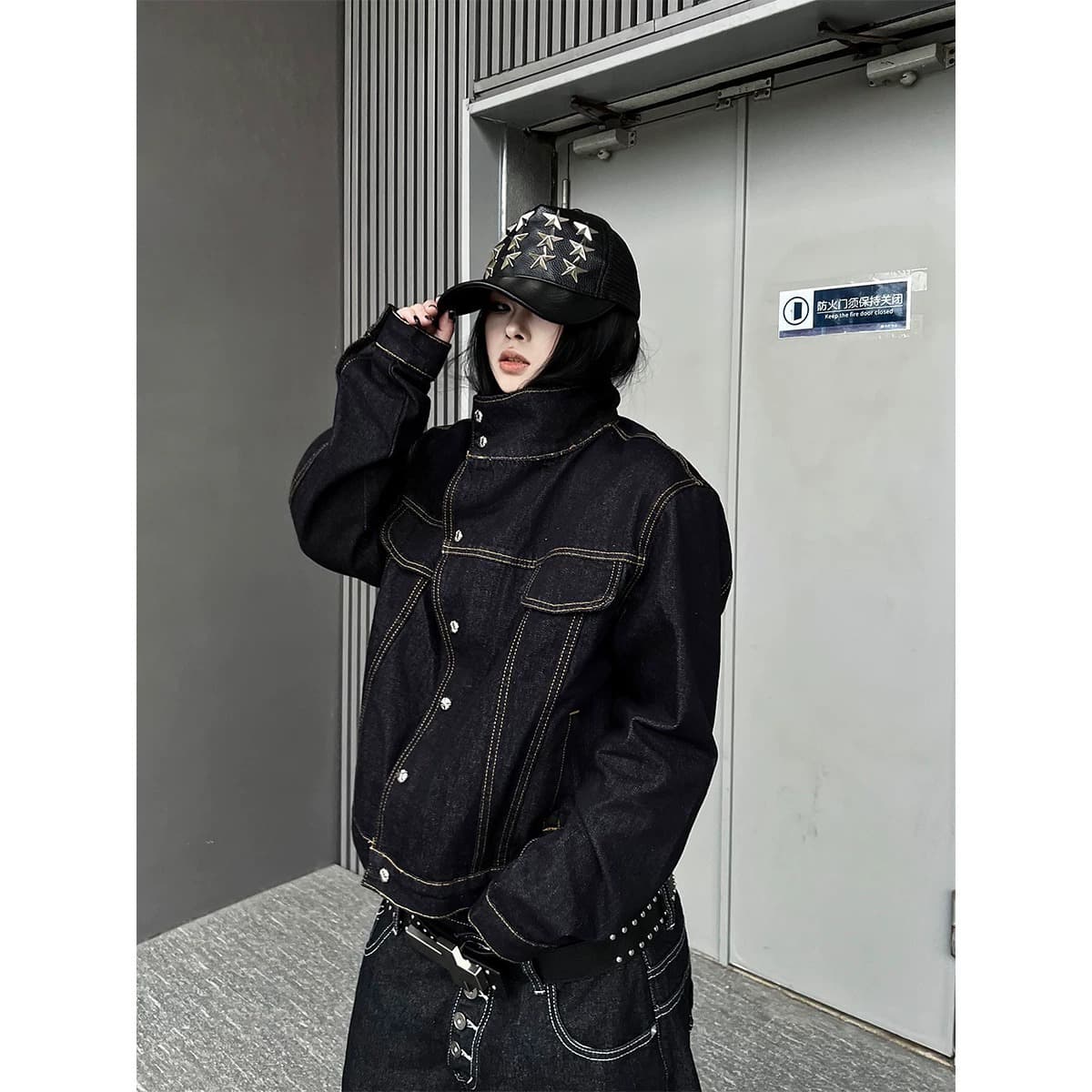 아메리칸 레트로 스탠드 칼라 청바지 재킷 남녀 가을 루즈핏 다용도 쇼트 스타일 워크웨어 재킷 오래된 돈 바람 레트로 상세 이미지 2