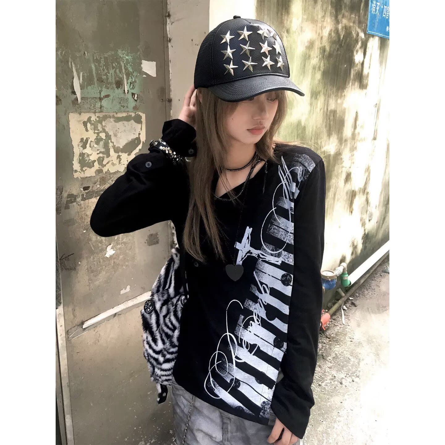하라주쿠 ins 일본식 아메리칸 레트로 긴팔 티셔츠 남녀 여름 루즈핏 라운드 넥 기본 셔츠 조수 브랜드 캐주얼 커플 상세 이미지 1