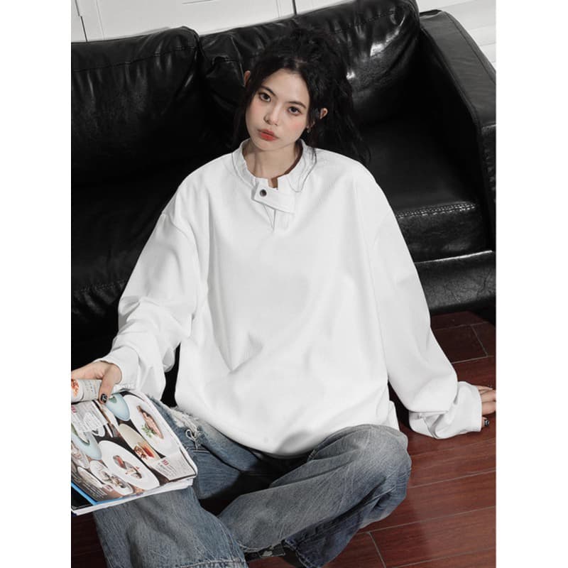 cleanfit 헨리 칼라 후드티 남녀 봄 조수 브랜드 악당 잘 생긴 고급 센스 무거운 아메리칸 높음 거리 긴팔 티셔츠 상세 이미지 4
