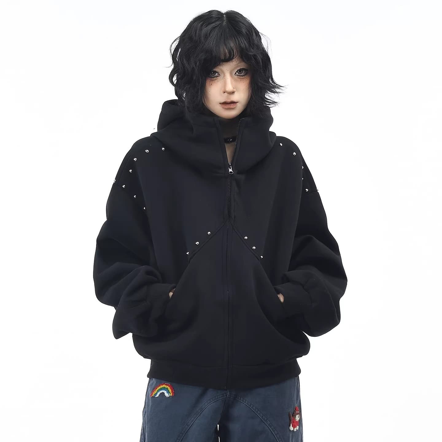 징 도베르만 후드 모자 시더 후드티 여성 봄 가을 새로운 디자인 센스 거리 루즈핏 다용도 커플 재킷 상세 이미지 4