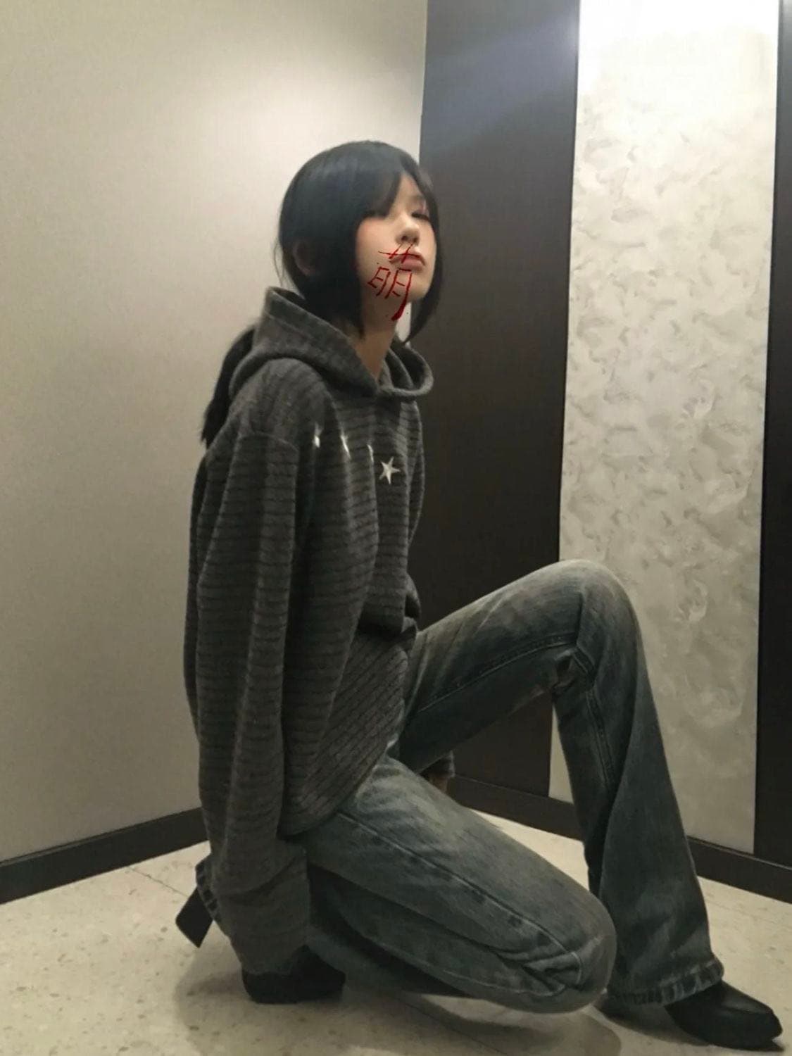 아메리칸 레트로 별 스트라이프 유성 후드 티 스웨터 여성 가을 디자인 센스 캐주얼 루즈핏 다용도 긴팔 맨위 상세 이미지 5