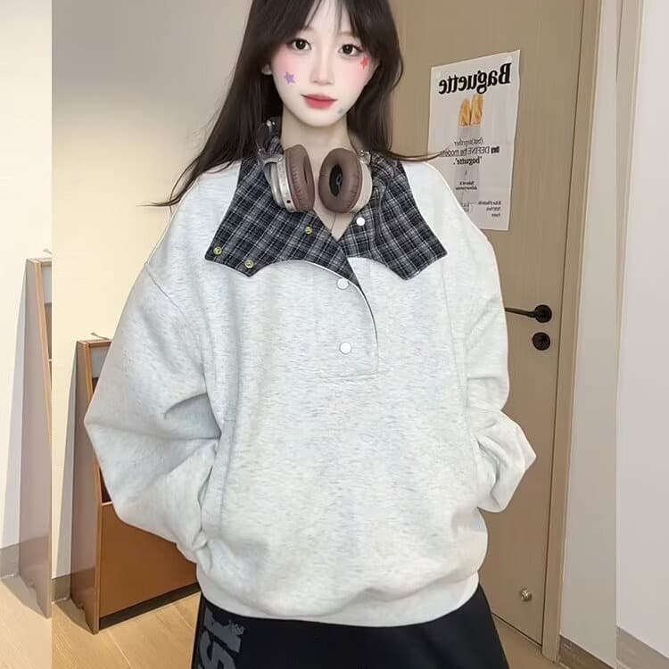 아메리칸 레트로 터틀넥 단추 후드티 여성 2026 가을 겨울 새로운 작은 대중 디자인 센스 캐주얼 느긋한 재킷 상세 이미지 2