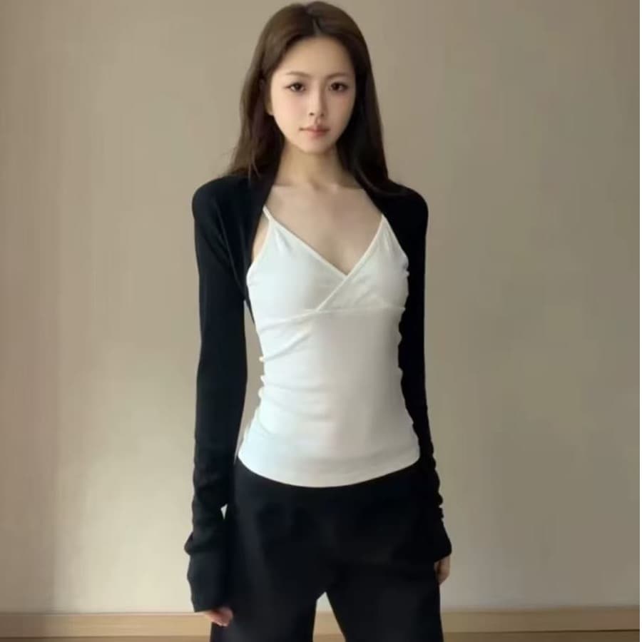해군 섹시함 핫걸 어깨 V넥 투피스 세트 상세 이미지 8