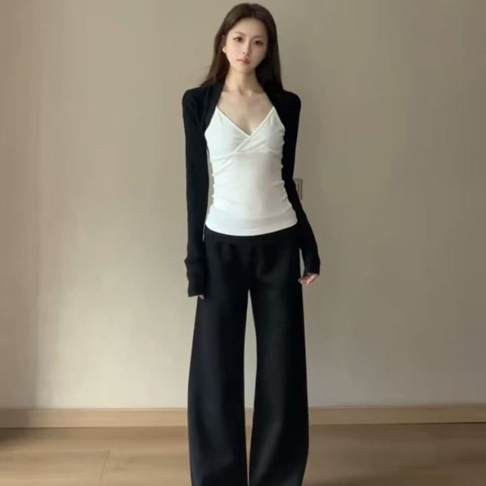 해군 섹시함 핫걸 어깨 V넥 투피스 세트 상세 이미지 10