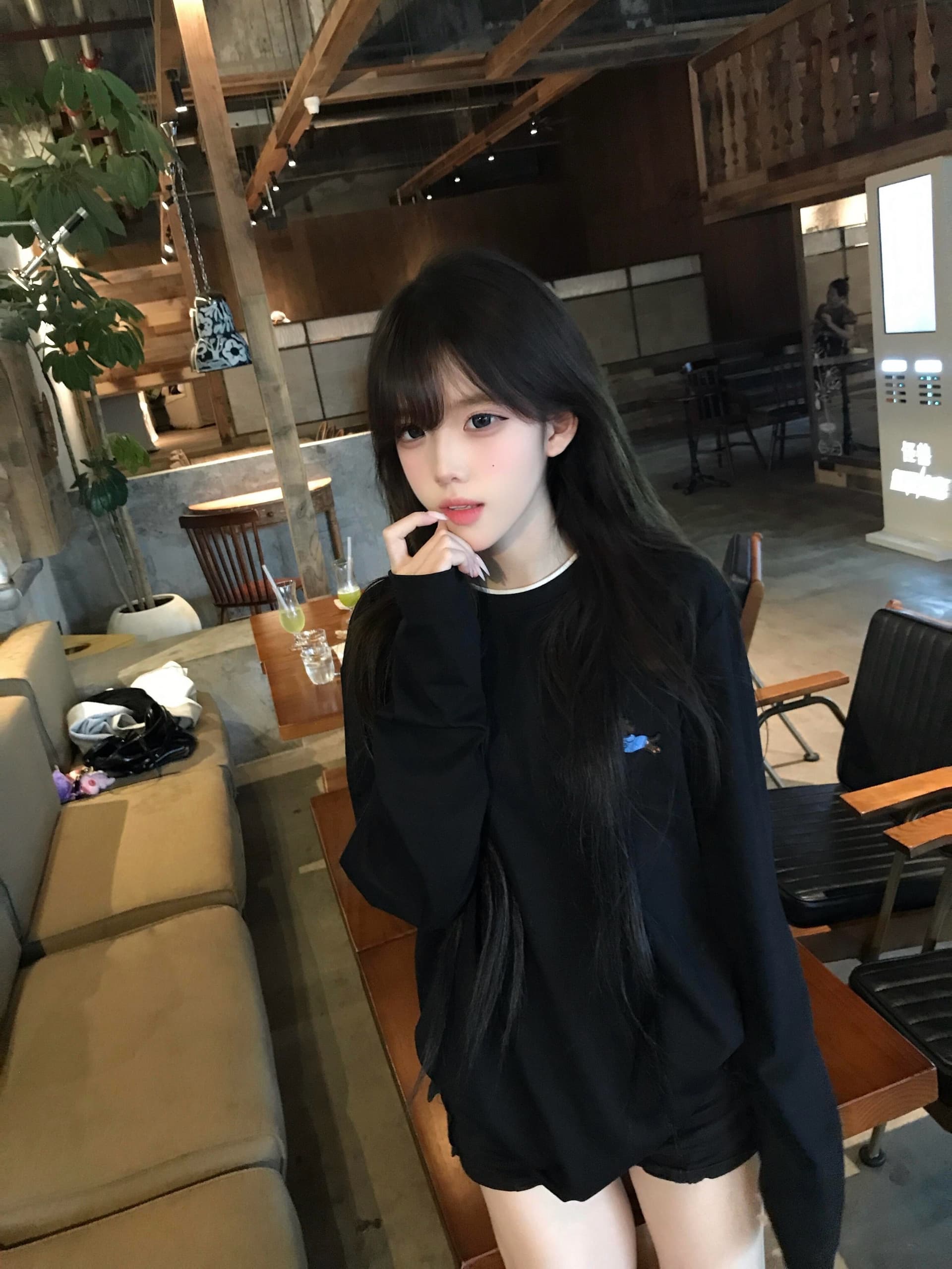 높은 품질 순면 200그램 21 빗질하다 정밀 프린트 가을 루즈핏 긴팔 티셔츠 여성 이미지 4