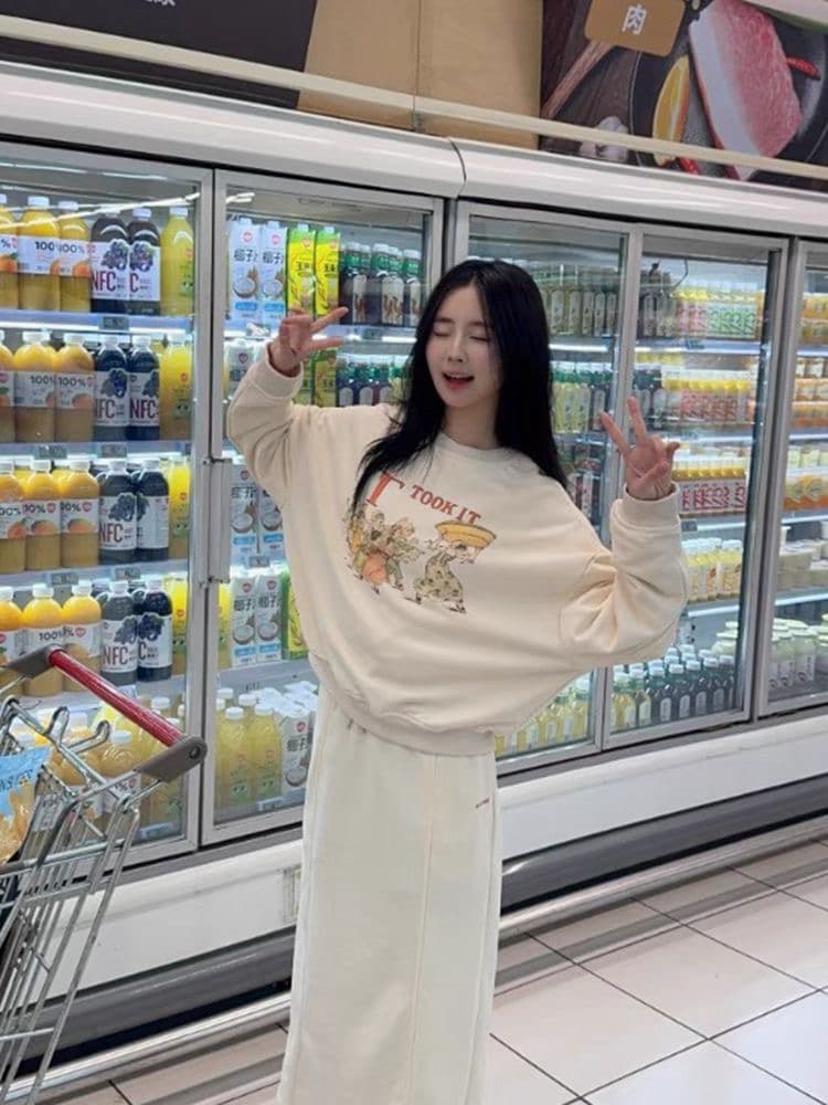 한 부서 ootd 슈퍼 화재 올해 인기 폭발 캐주얼 후드티 세트 여성 봄 가을 반신 스커트 투피스 세트 이미지 2
