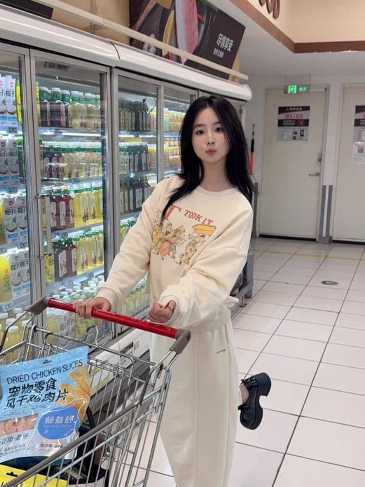 한 부서 ootd 슈퍼 화재 올해 인기 폭발 캐주얼 후드티 세트 여성 봄 가을 반신 스커트 투피스 세트 상세 이미지 4