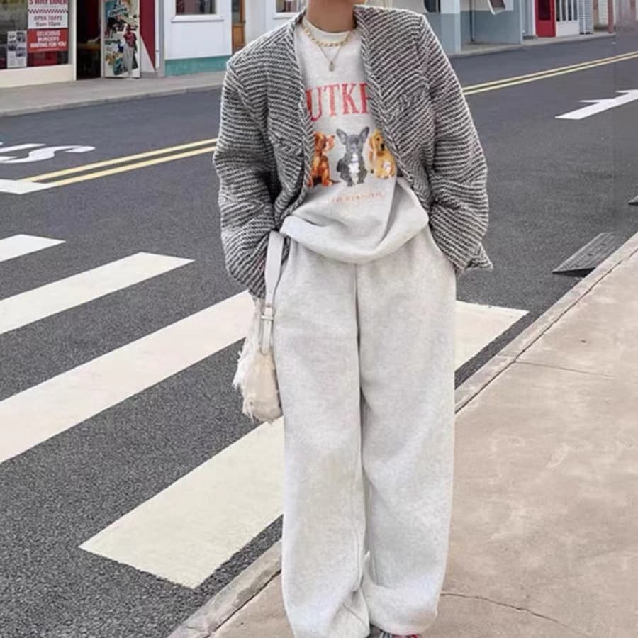 봄 가을 패션 세트 여성 루즈핏 운동복 외국 가스 라운드 넥 후드티 조거 바지 캐주얼 투피스 세트 이미지 5
