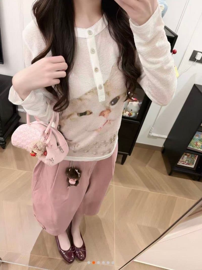 경관 그림 원본 원단 순수한 욕망 바람 고양이 프린트 다용도 몸매 가꾸기 슬림해 보이는 미니멀리즘 긴팔 패션 맨위