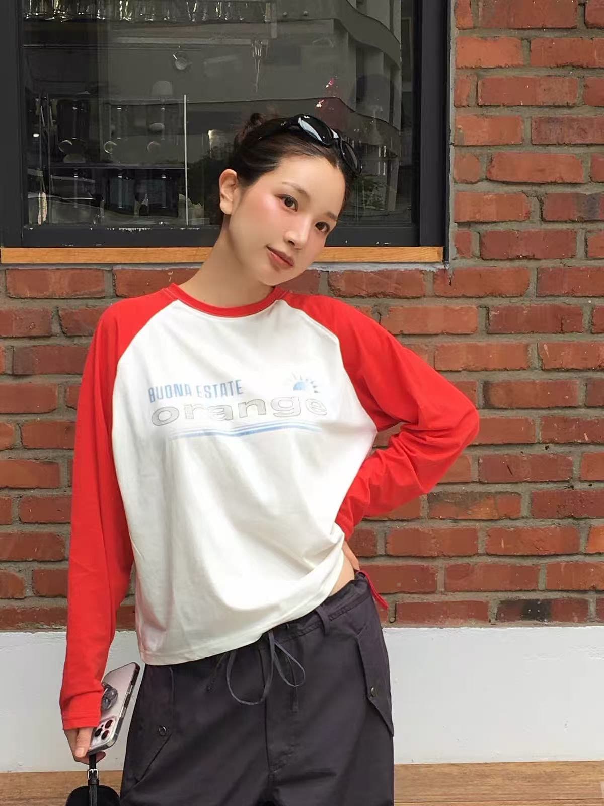 200그램 순면 당겨서 어깨 테두리 긴팔 티셔츠