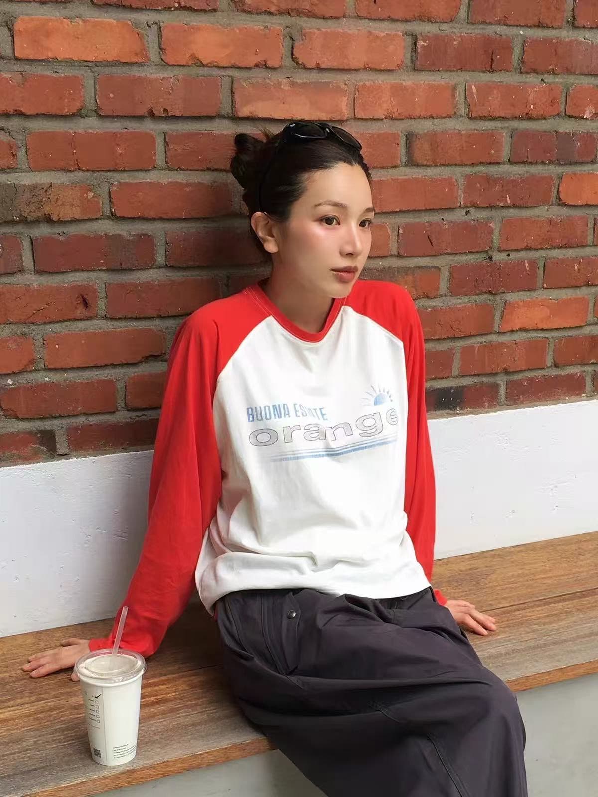 200그램 순면 당겨서 어깨 테두리 긴팔 티셔츠 상세 이미지 4