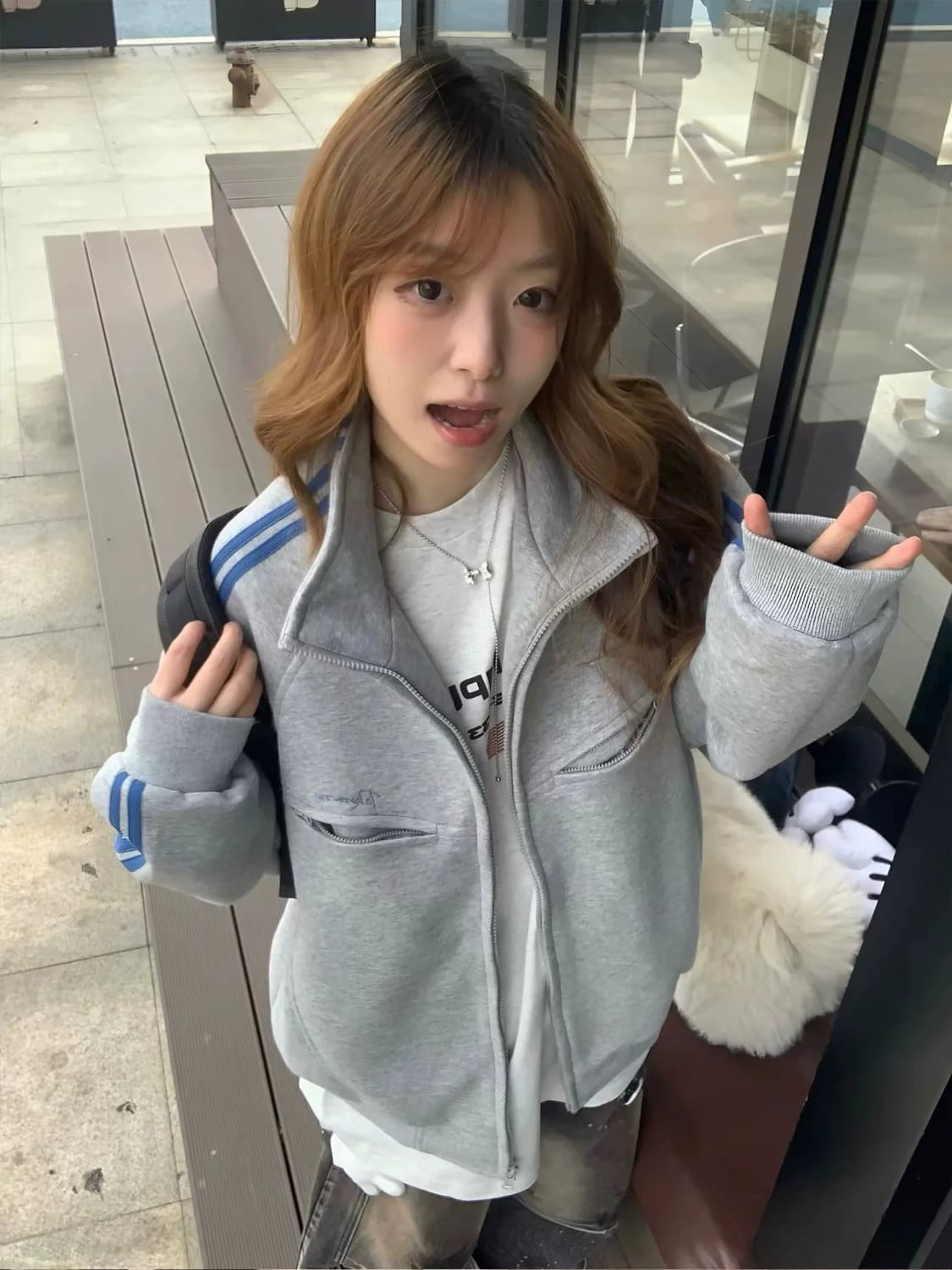 아메리칸 높음 거리 3개 바 오픈 가디건 스탠드 칼라 스웨트 셔츠 남녀 가을 레트로 루즈핏 커플 조수 브랜드 지퍼 재킷 상세 이미지 1