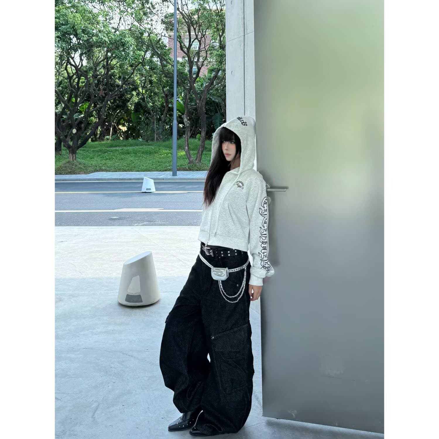 아메리칸 레트로 형제 특별 바람 프린트 후드 쇼트 스타일 후드티 이른 가을 루즈핏 느긋한 바람 지퍼 재킷 이미지 2