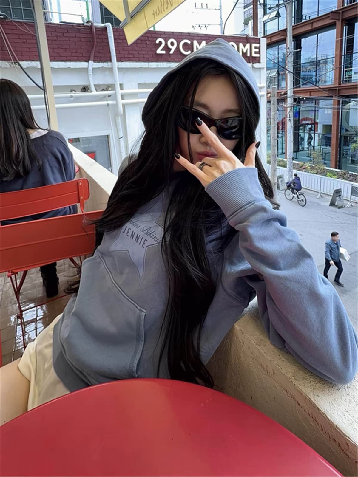 얇은 스타일 순수한 Mianhua 면 복합 프린트 후드티 상세 이미지 2
