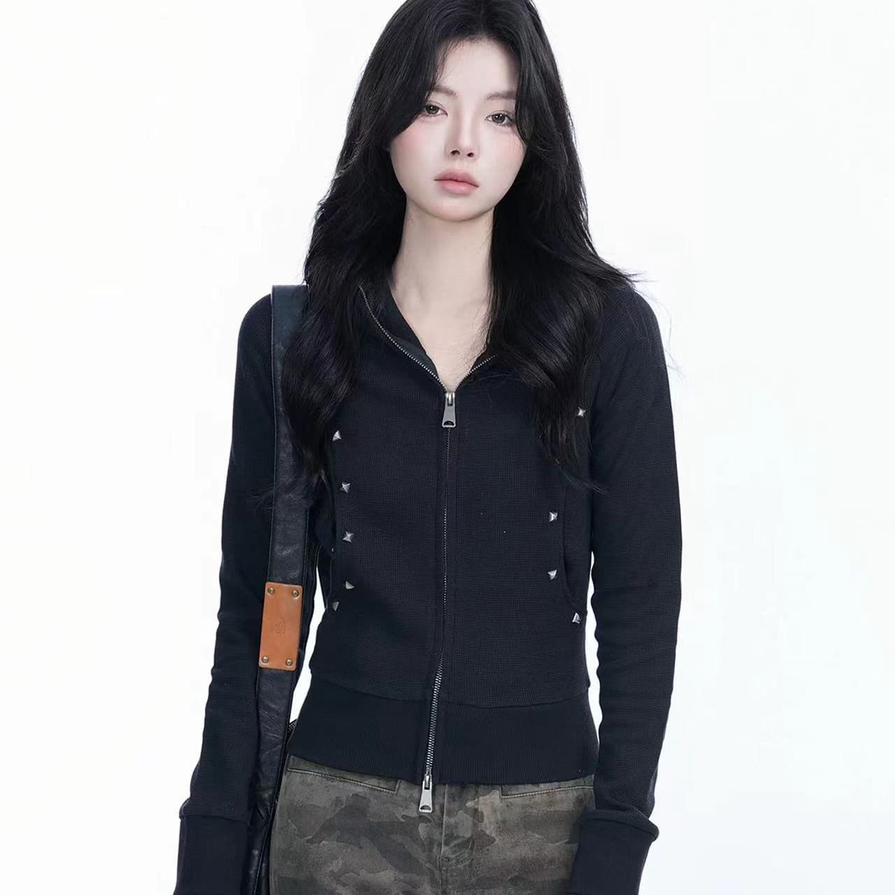 350g 면 달팽이 구두 핫걸 몸매 가꾸기 후드 재킷 후드티 디자인 센스 슬림해 보이는 몸매 가꾸기 쇼트 스타일 오픈 가디건 후드 티 스웨터 이미지 4