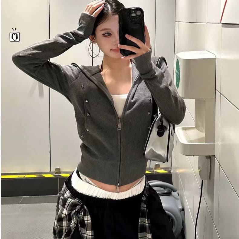 350g 면 달팽이 구두 핫걸 몸매 가꾸기 후드 재킷 후드티 디자인 센스 슬림해 보이는 몸매 가꾸기 쇼트 스타일 오픈 가디건 후드 티 스웨터 상세 이미지 3