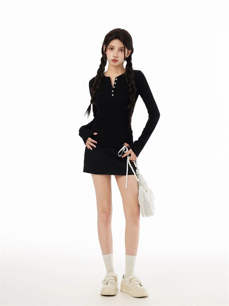 2 2 260 그램 사람들 면 모달 아메리칸 단추 반 개방 칼라 긍정적 인 어깨 핫걸 몸매 가꾸기 인사이드 가져 가라. 긴팔 티셔츠 상세 이미지 4