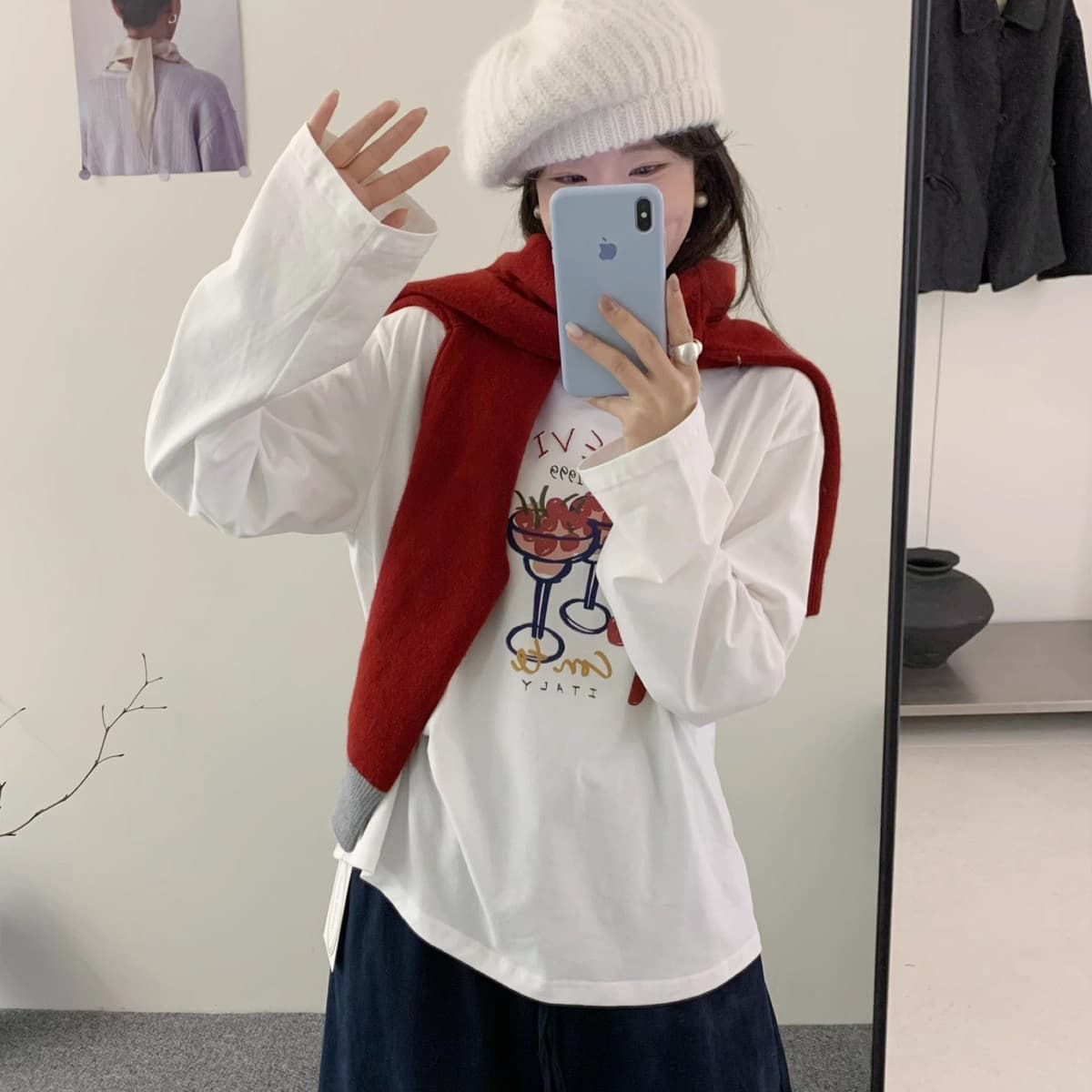 21 순면 210 그램 면 가을 의상 긴팔 티셔츠 여성 루즈핏 프린트 맨위 상세 이미지 3