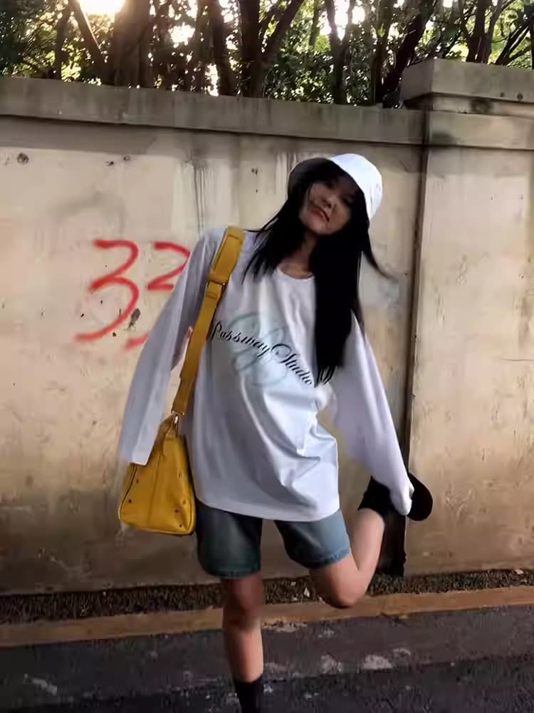 21 순면 210 그램 면 가을 의상 긴팔 티셔츠 여성 루즈핏 프린트 맨위 이미지 3