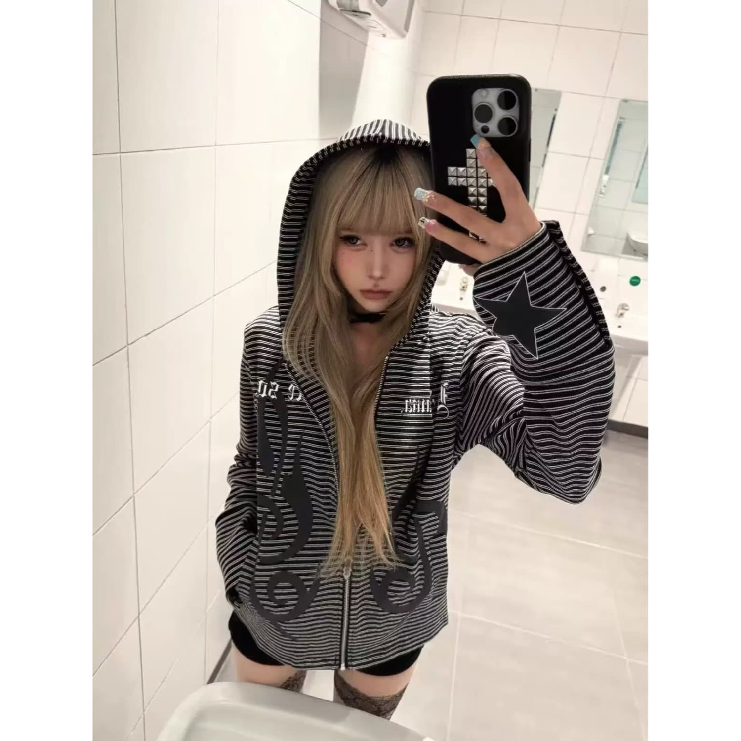 느긋한 레트로 스트라이프 운동 재킷 가을 루즈핏 후드 티 스웨터 한 부서 학생 캐주얼 트렌드 ins 느긋한 이미지 5