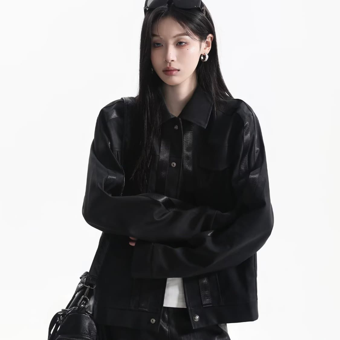 아메리칸 레트로 단색 폴로 칼라 재킷 남자 여자 2026 봄 가을 새로운 조수 브랜드 루즈핏 캐주얼 가죽 재킷 이미지 2