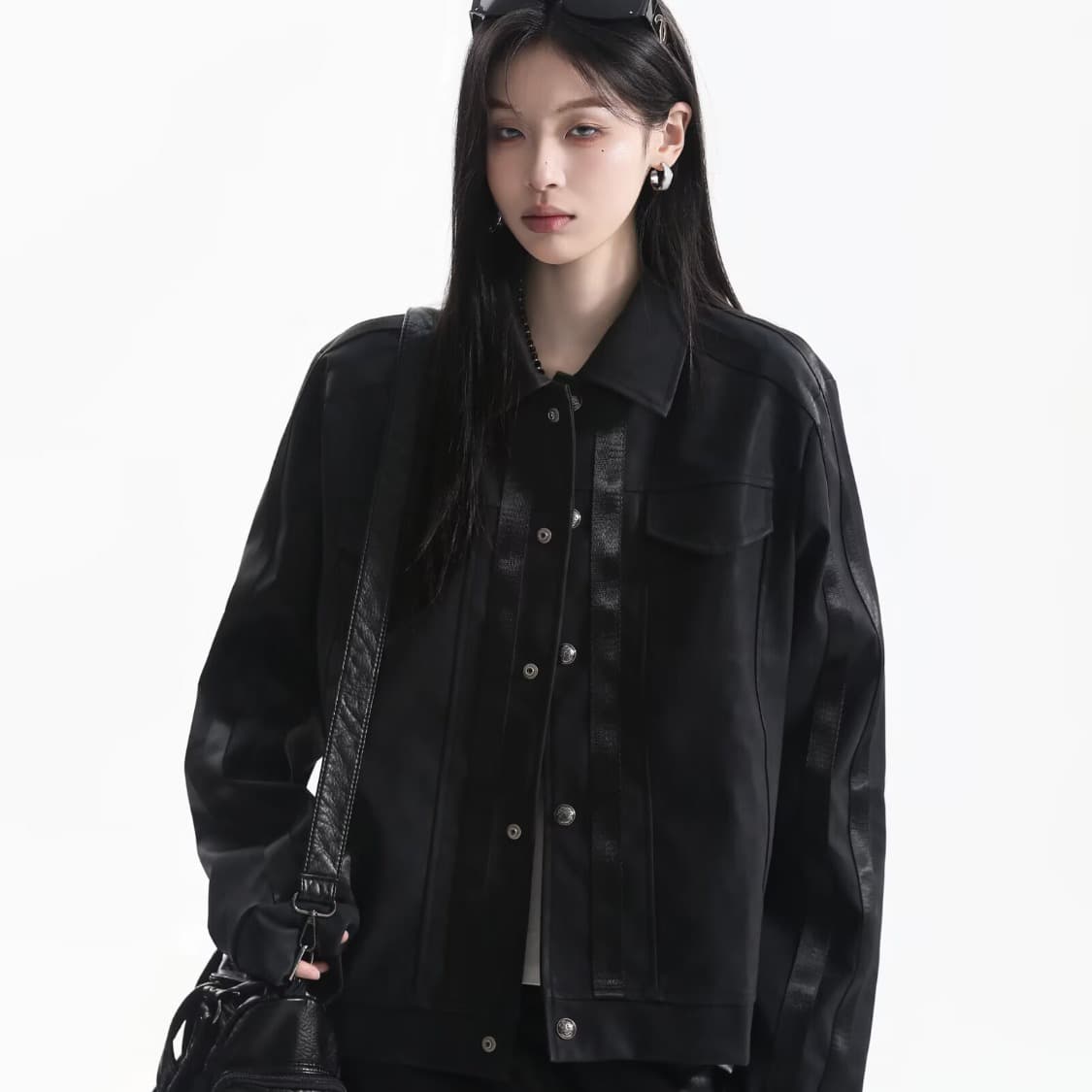 아메리칸 레트로 단색 폴로 칼라 재킷 남자 여자 2026 봄 가을 새로운 조수 브랜드 루즈핏 캐주얼 가죽 재킷 이미지 3