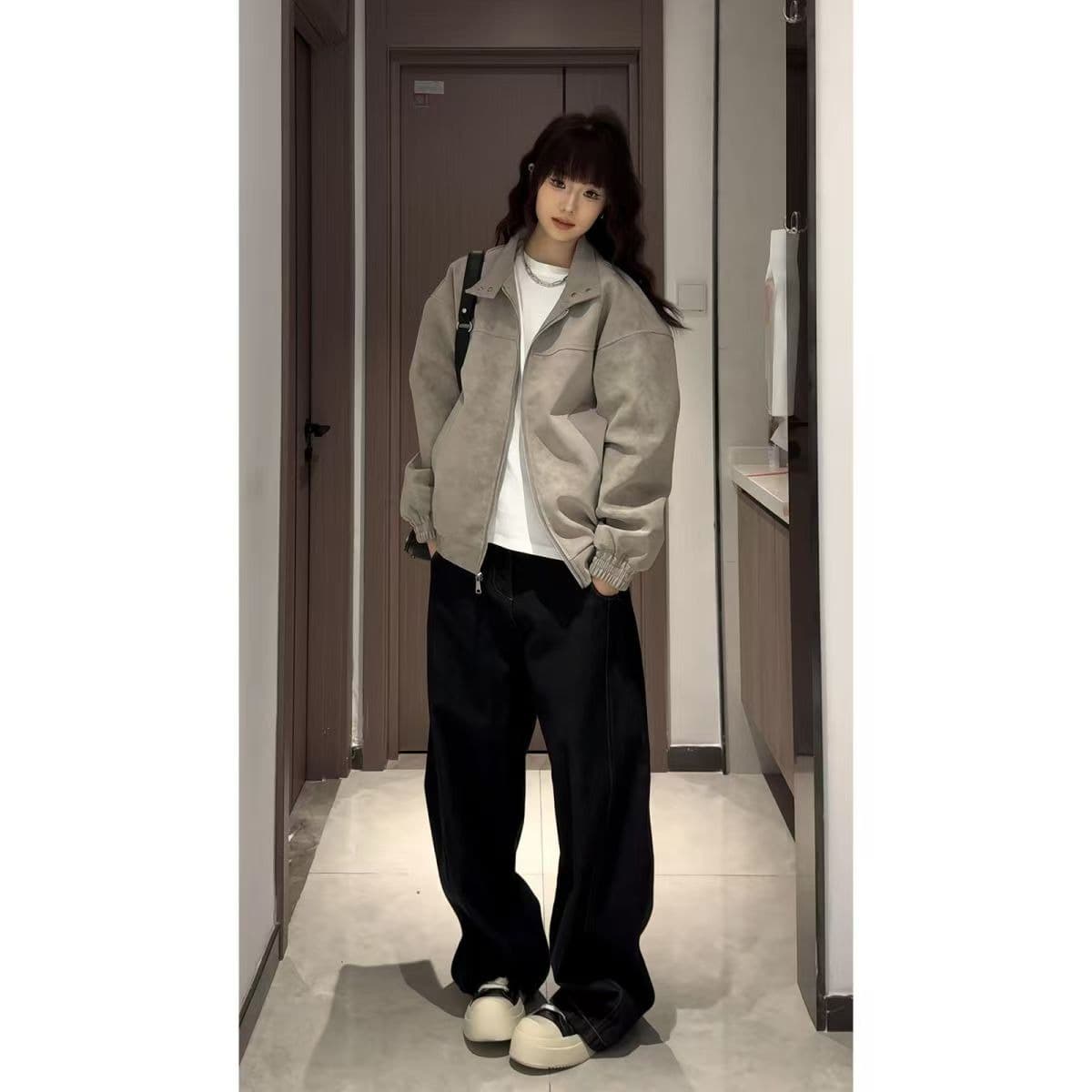 2026 봄 가을 겨울 홀치기 염색 PU 가죽 아메리칸 레트로 스탠드 칼라 가죽 재킷 재킷 루즈핏 다용도 캐주얼 커플 재킷 상세 이미지 3