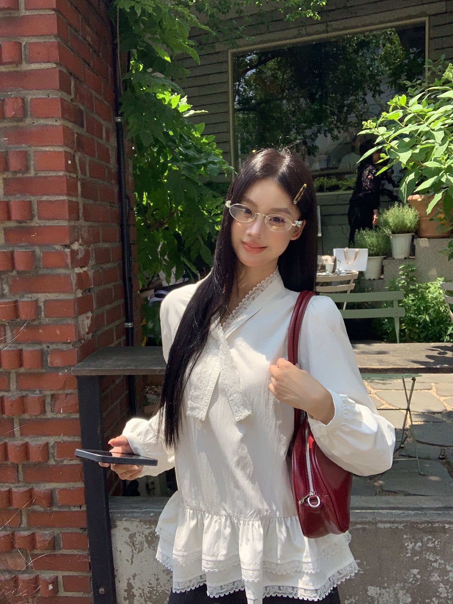 한 부서 chic 달콤한 자매 인사이드 가져 가라. 셔츠 여성 가을 레이스 조각 디자인 센스 발레 바람 맨위