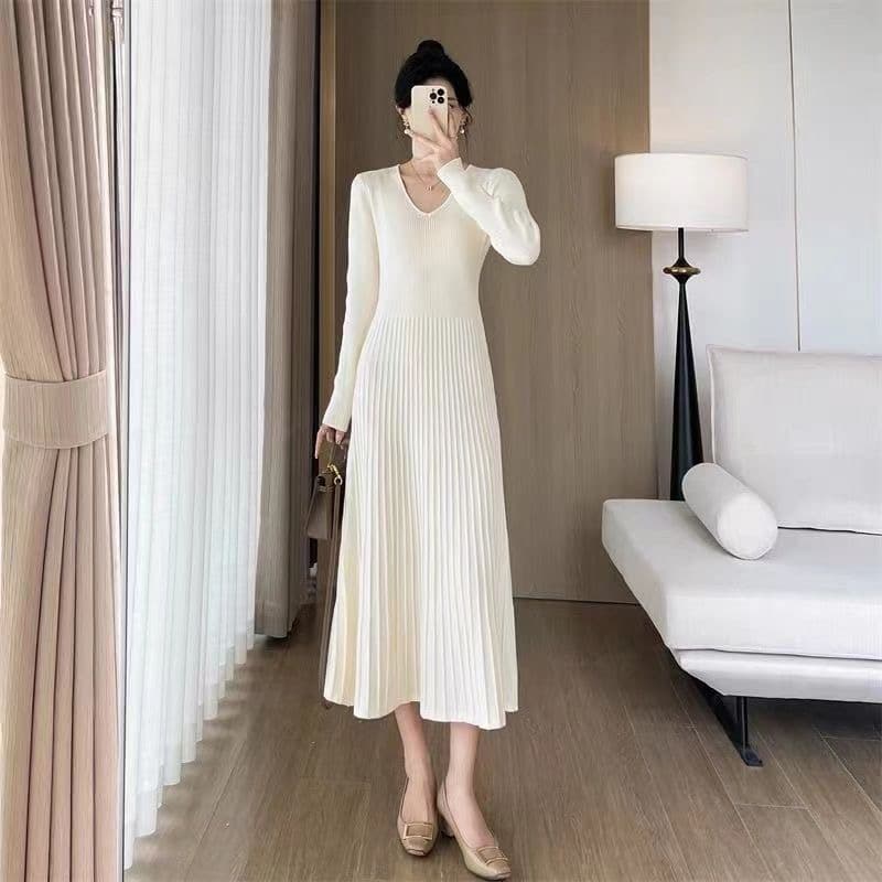 경기 코트 ~ 중 니트 여성 드레스 가을 겨울 품격 명문 여성 고급 센스 허리 수축 인사이드 가져 가라. 한 마디 스웨터 드레스 롱 스커트 상세 이미지 2