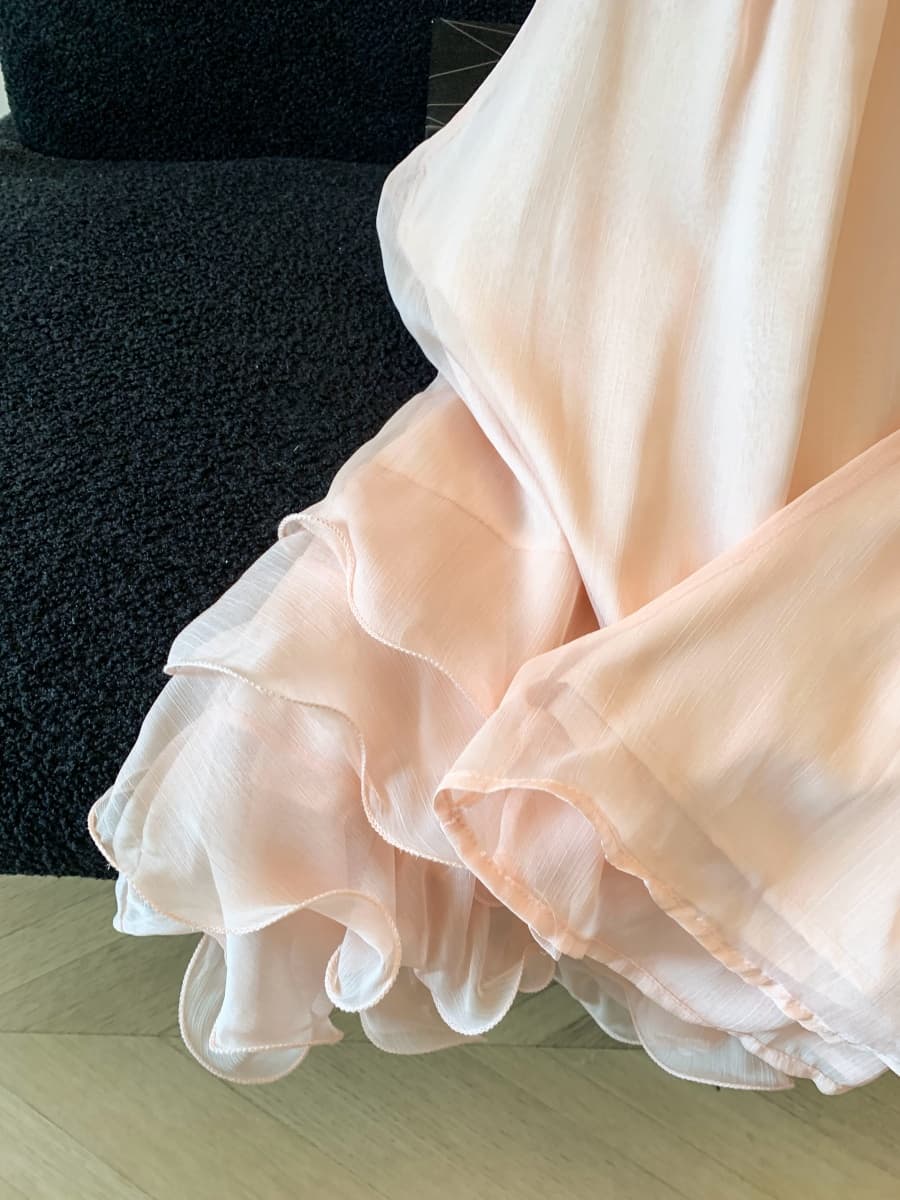 실사 행침 목 슬립 세트 여성 휴가 바람 우아한 여름 쉬폰 톱 허리밴드 넓은 다리가 짧다. 바지 세트 상세 이미지 4