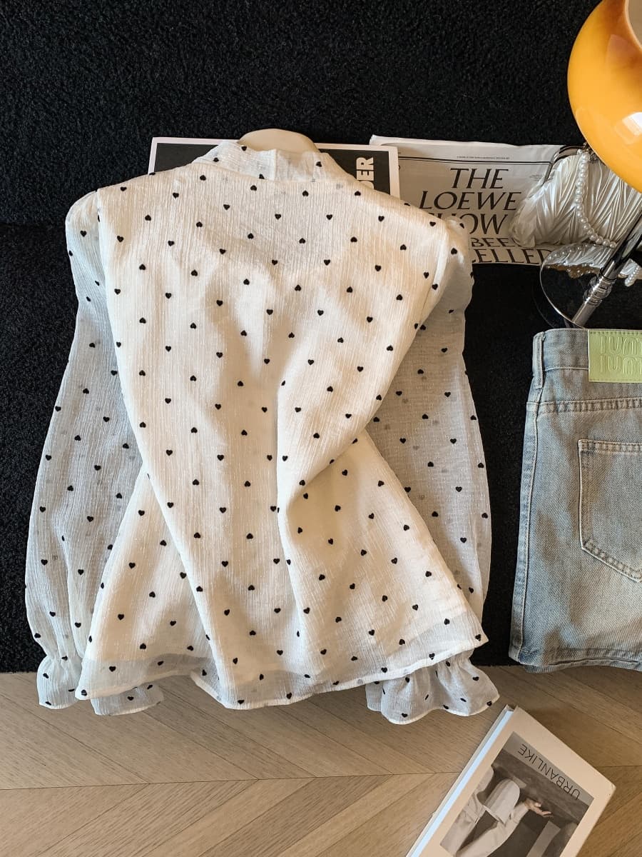 실사 달콤함 나비 매듭 도트 무늬 여성 셔츠 봄 2026 새로운 고급 센스 프릴 고유 한 아름다운 맨위 이미지 3