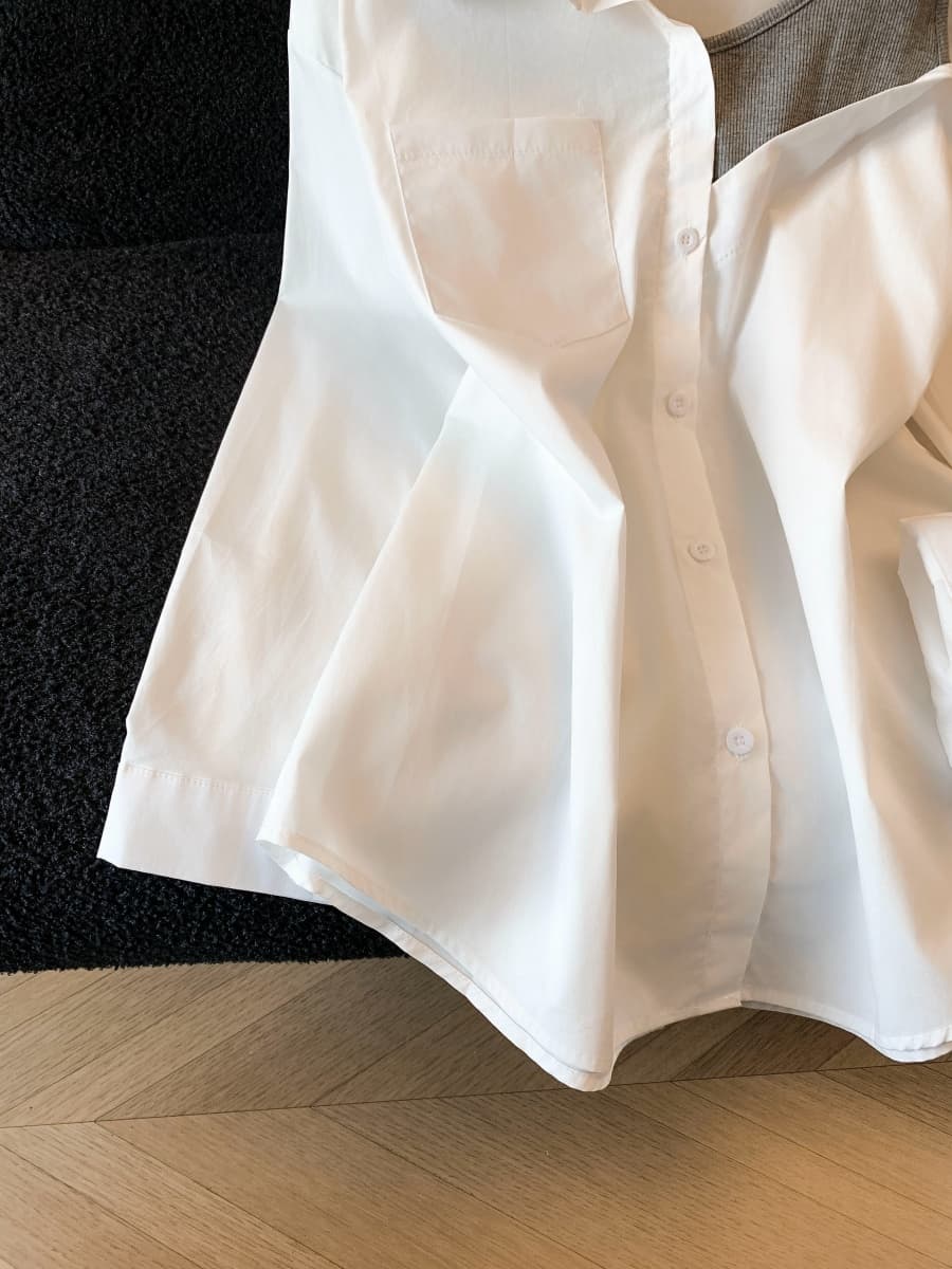 실사 한 부서 오프숄더 패치워크 면 조끼 배색 여성 셔츠 섹시함 파란색 대 에디션 셔츠 페이크 레이어드 맨위 상세 이미지 4