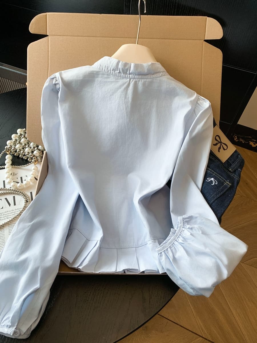 실사 달콤함 연령 감소 학원 스타일 프릴 긴팔 여성 셔츠 봄 가을 새로운 몸매 가꾸기 나비 매듭 달콤함 맨위 상세 이미지 13
