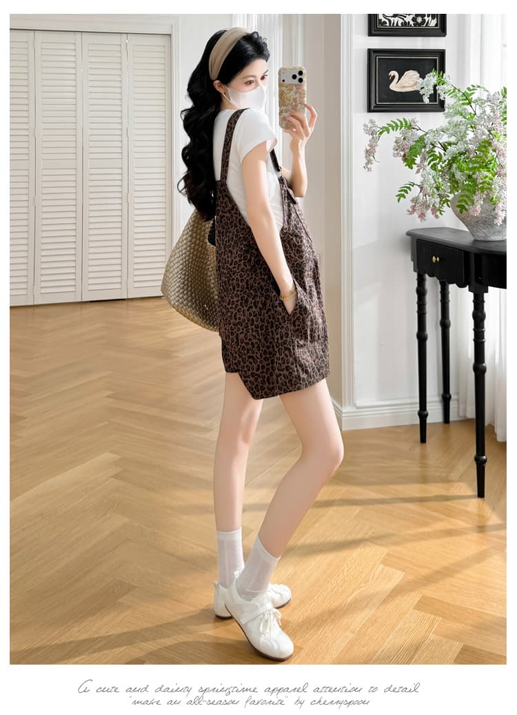 선물 물품 실사 2026 여름 드레스 얇은 스타일 슬림해 보이는 임산부 레오파드 무늬 멜빵 반바지 상세 이미지 9