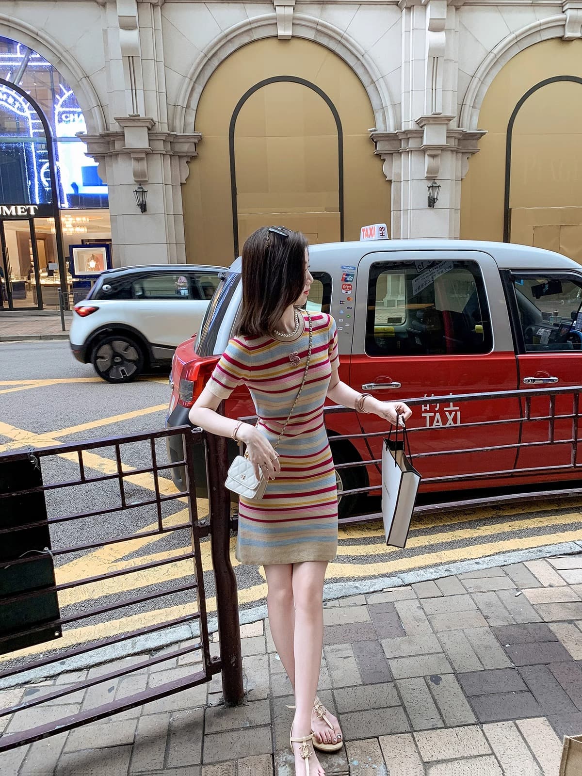 물고기 토끼 ~ 중 토끼 작은 샤넬 스타일 무지개 스트라이프 얼음 실크 드레스 품격 고급 센스 숙녀 학원 스타일 미니 스커트 이미지 5