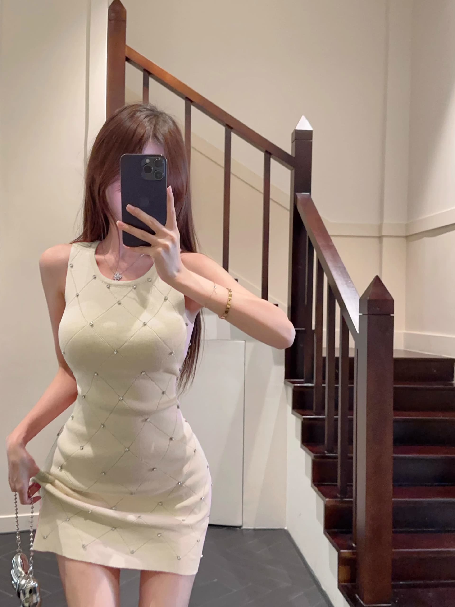 한국 빛 럭셔리 못 훈련 조끼 얼음 실크 드레스 작은 키 심장 기계 나이트 클럽 핫걸 달콤한 매운맛 바람 ol 타이트 스커트 미니 스커트 상세 이미지 2