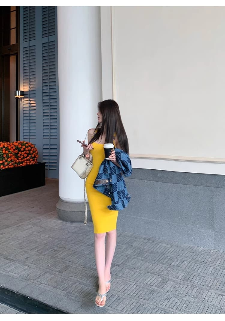 유럽과 미국 chill 챠오어 휴일 도파민 얼음 실크 행침 벨트 측면 칼라 드레스 작은 심장 기계 나이트 클럽 ol 타이트 스커트 상세 이미지 18