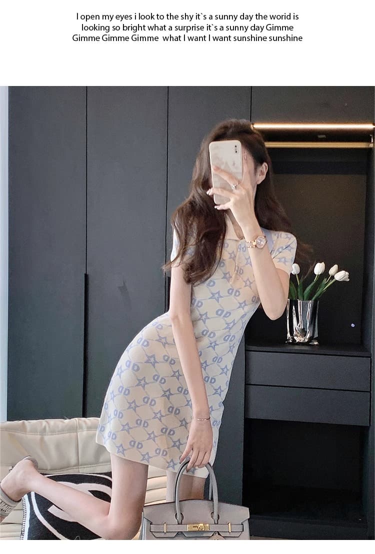 한국 품격 polo 폴로 칼라 부드러운 숙녀 학원 작은 샤넬 스타일 얼음 실크 드레스 프랑스식 패션 캐주얼 ol 치마 상세 이미지 17