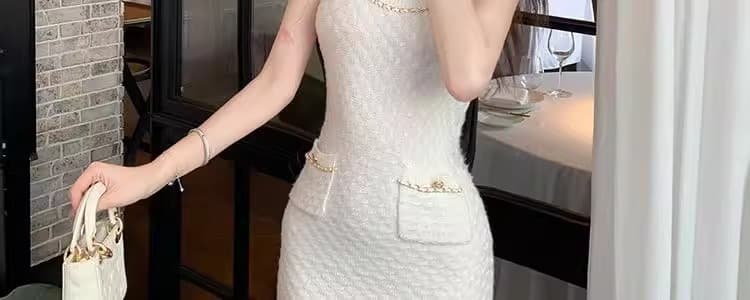 한국 품격 작은 샤넬 스타일 얼음 실크 조끼 여성 드레스 여름 작은 키 심장 기계 슬립 u 칼라 ol 타이트 스커트 미니 스커트 상세 이미지 76
