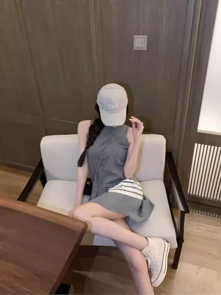 한국 새로운 tonns 학원 스타일 민소매 플리츠 스커트 여성 자오 이슬 생각하기 같은 단락 얼음 실크 한 마디 드레스 작은 키 이미지 5