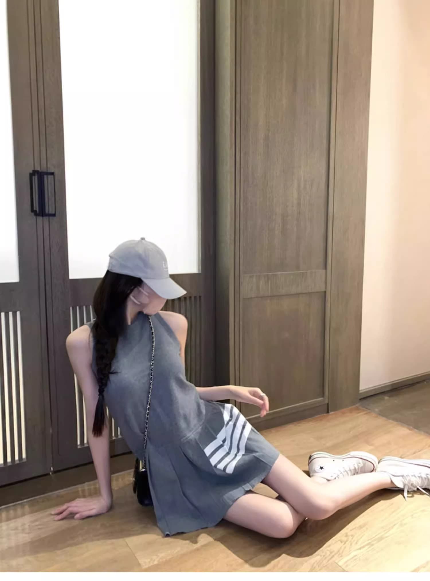 한국 새로운 tonns 학원 스타일 민소매 플리츠 스커트 여성 자오 이슬 생각하기 같은 단락 얼음 실크 한 마디 드레스 작은 키 상세 이미지 10