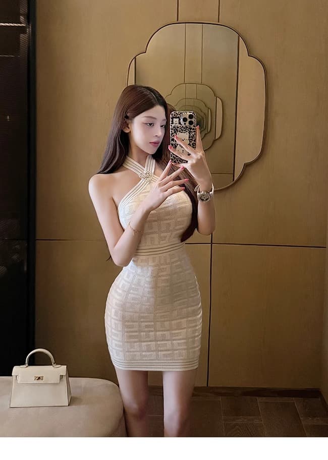 아름다움 대양 meiyangluna 루 Na 오프숄더 행침 목 니트 드레스 몸매 가꾸기 섹시함 타이트 스커트 인사이드 가져 가라. 기본 스커트 상세 이미지 16