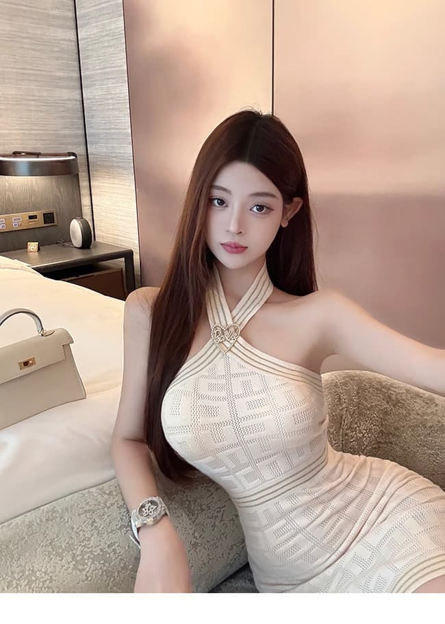 아름다움 대양 meiyangluna 루 Na 오프숄더 행침 목 니트 드레스 몸매 가꾸기 섹시함 타이트 스커트 인사이드 가져 가라. 기본 스커트 이미지 5
