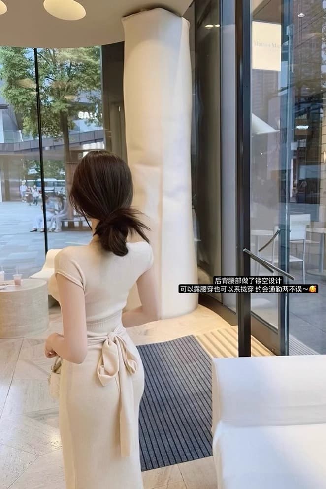 cczee 원더풀 커브 순수한 욕망 부드러운 바람 몸매 가꾸기 허리 수축 슬림해 보이는 타이트 스커트 대 u 칼라 반팔 스트랩 드레스 이미지 7