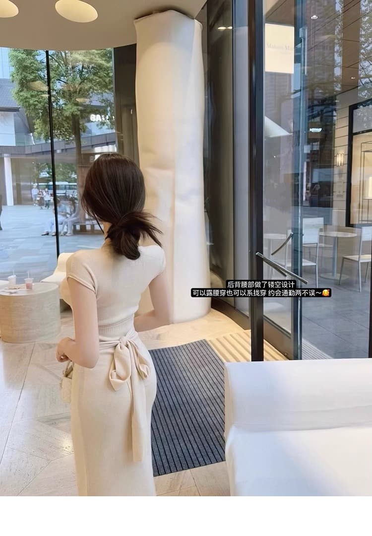 cczee 원더풀 커브 순수한 욕망 부드러운 바람 몸매 가꾸기 허리 수축 슬림해 보이는 타이트 스커트 대 u 칼라 반팔 스트랩 드레스 상세 이미지 10