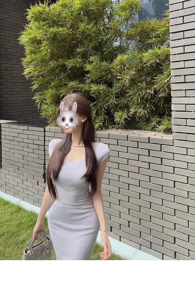cczee 원더풀 커브 순수한 욕망 부드러운 바람 몸매 가꾸기 허리 수축 슬림해 보이는 타이트 스커트 대 u 칼라 반팔 스트랩 드레스 상세 이미지 12