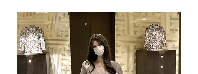 한국 V넥 니트 스웨터 드레스 가을 겨울 허리 수축 슬림해 보이는 홍콩 스타일 고급 센스 품격 명문 여성 만나는 롱 스커트 상세 이미지 1