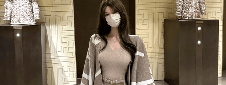 한국 V넥 니트 스웨터 드레스 가을 겨울 허리 수축 슬림해 보이는 홍콩 스타일 고급 센스 품격 명문 여성 만나는 롱 스커트 상세 이미지 39