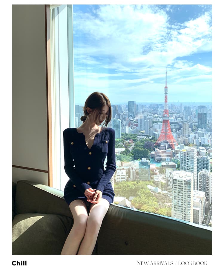 한국 chill 챠오어 지능 바 서울 남자 품격 명문 여성 천 골드 센스 작은 샤넬 스타일 니트 스웨터 드레스 ol 상세 이미지 16