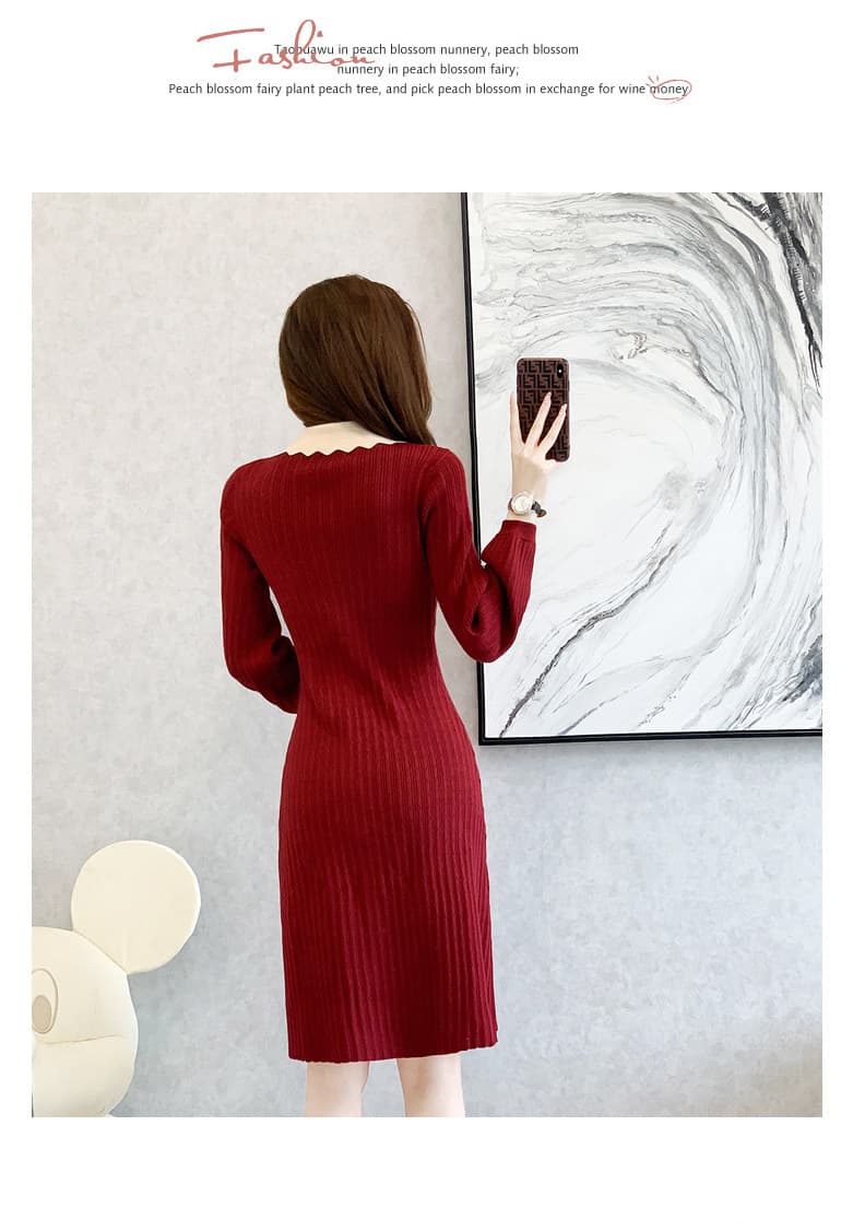 한국 polo 베이비 칼라 홍콩 스타일 레트로 벌룬 소매 니트 스웨터 드레스 인사이드 가져 가라. 데이트 만나는 샤오홍 치마 상세 이미지 20